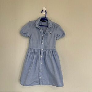 Polo Ralph Lauren Girl’s Blue Oxford Short Sleeve Pin Tucked Shirt Dress Size 6